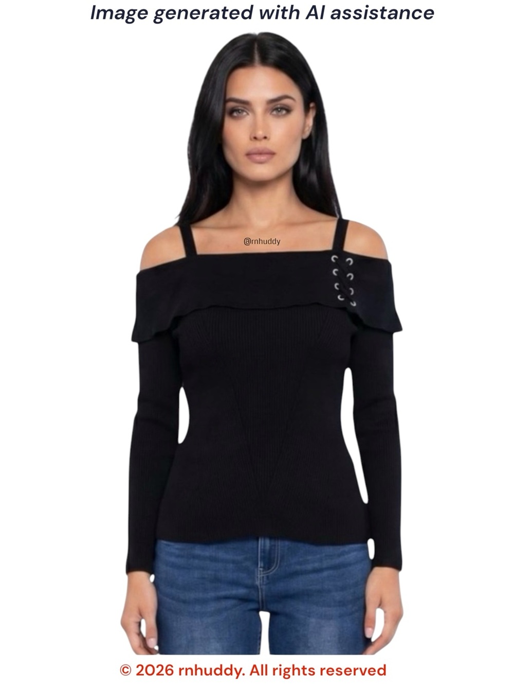 NWT Thalia Sodi M black Lace Up Cold Off Shoulder Sweater